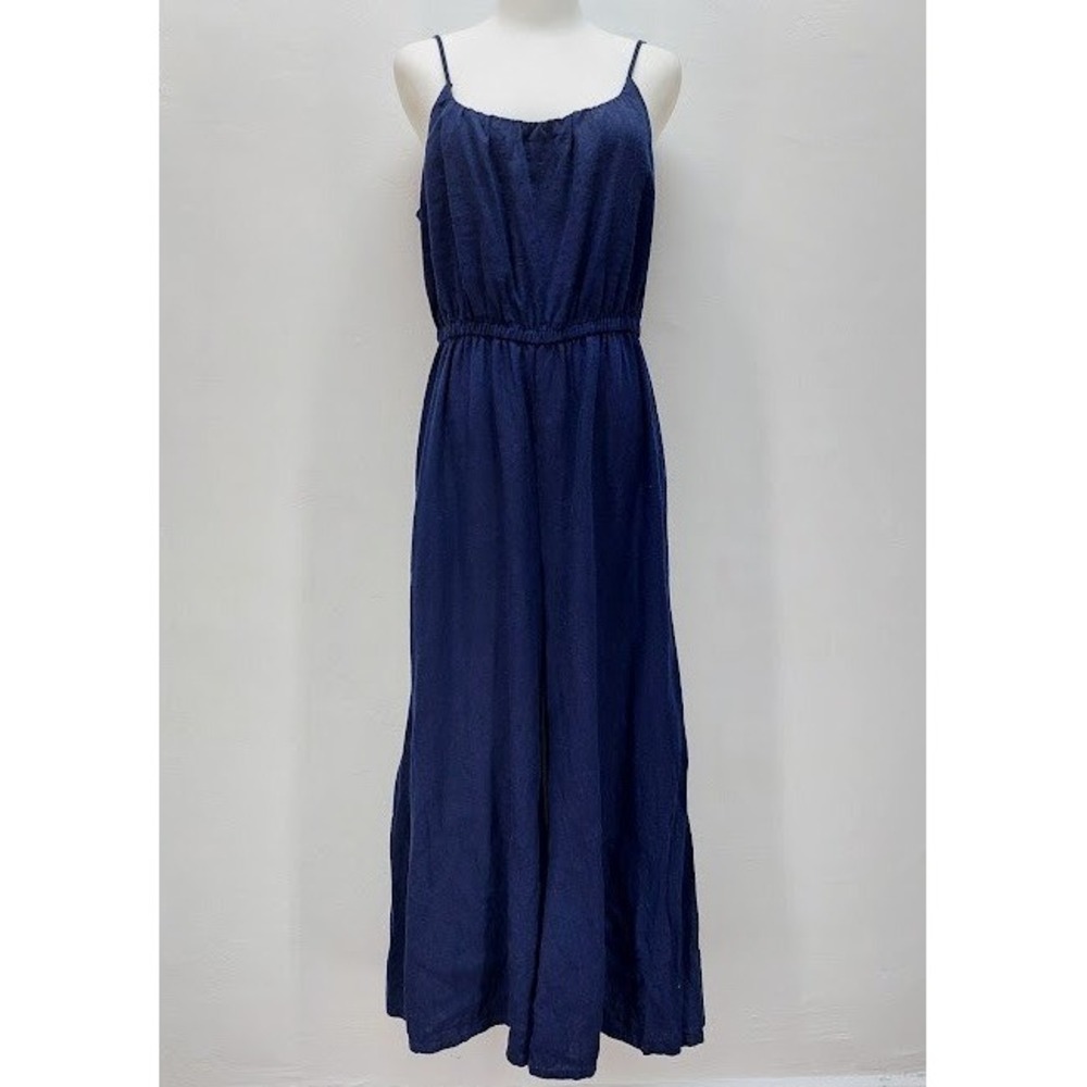 Haute Hippie Jumpsuit Women's Boho Linen Blend Medium Navy Wide Leg Relaxed Fit